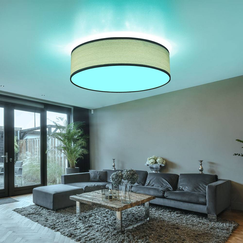 Decken Lampe dimmbar Holz Optik Strahler Leuchte grau Fernbedienung im Set inkl RGB LED Leuchtmittel