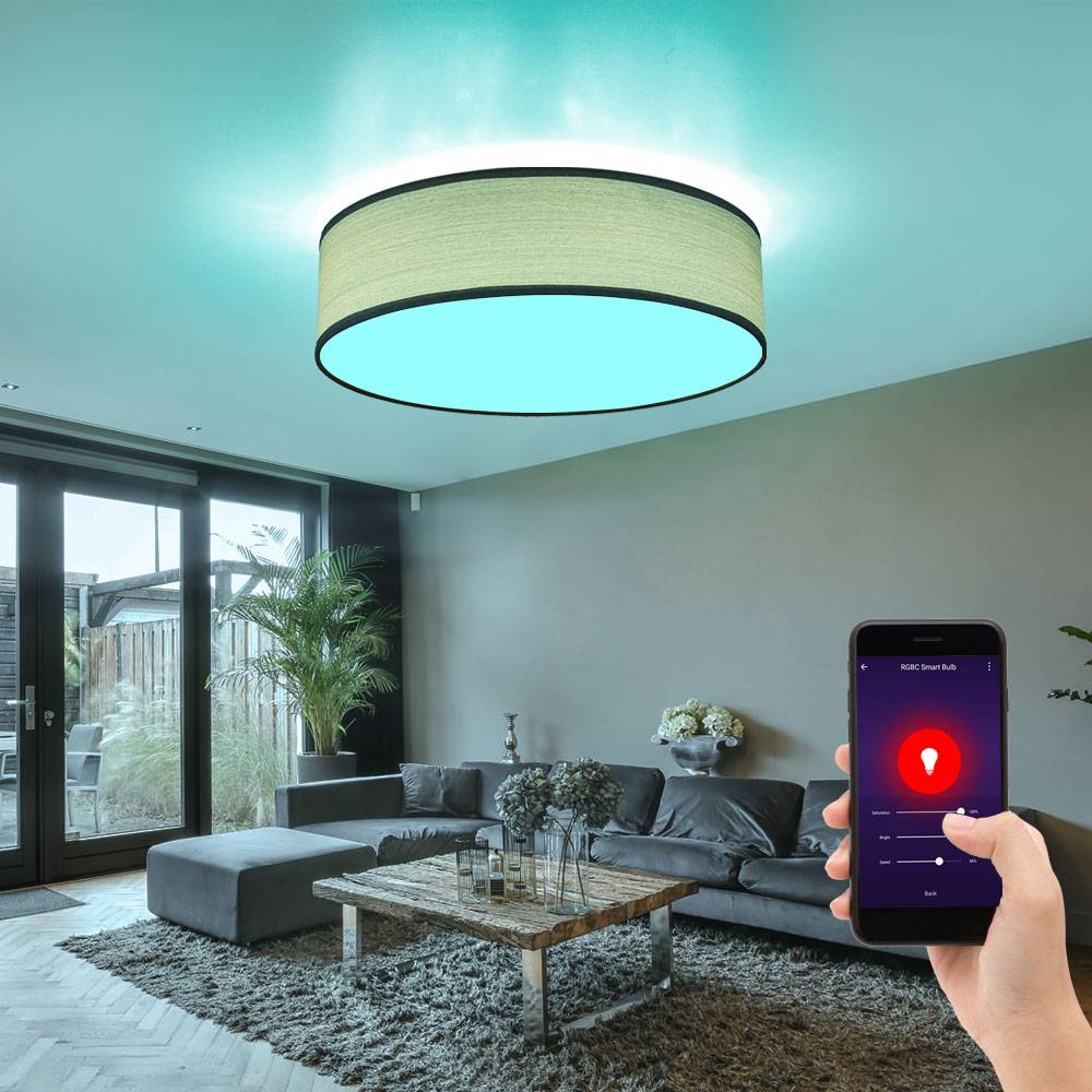 Smart Home Decken Lampe dimmbar Holz Optik Leuchte grau Alexa google im Set inkl RGB LED Leuchtmittel