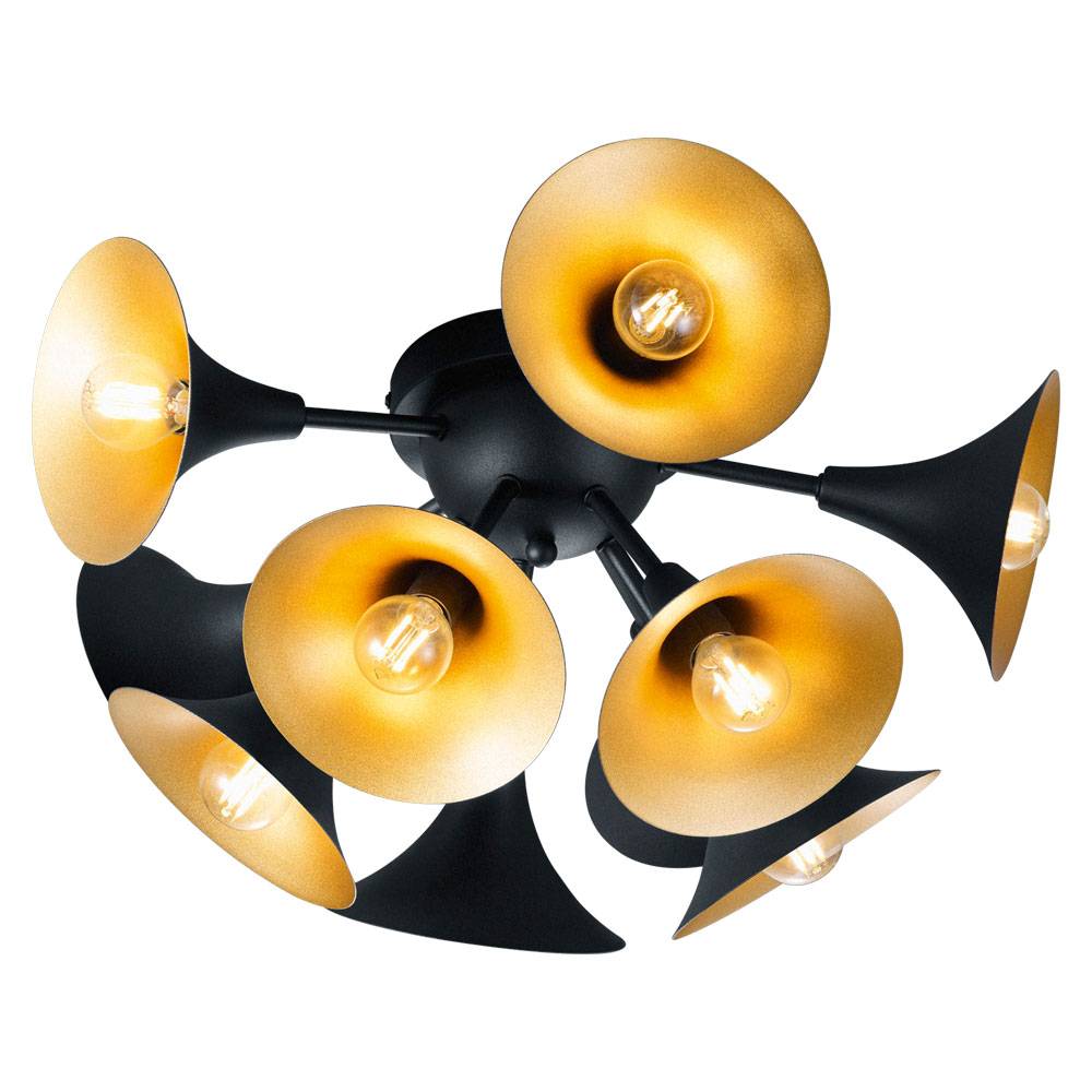Design Decken Leuchte Trompeten Optik schwarz gold Lampe im Set inkl. LED Leuchtmittel