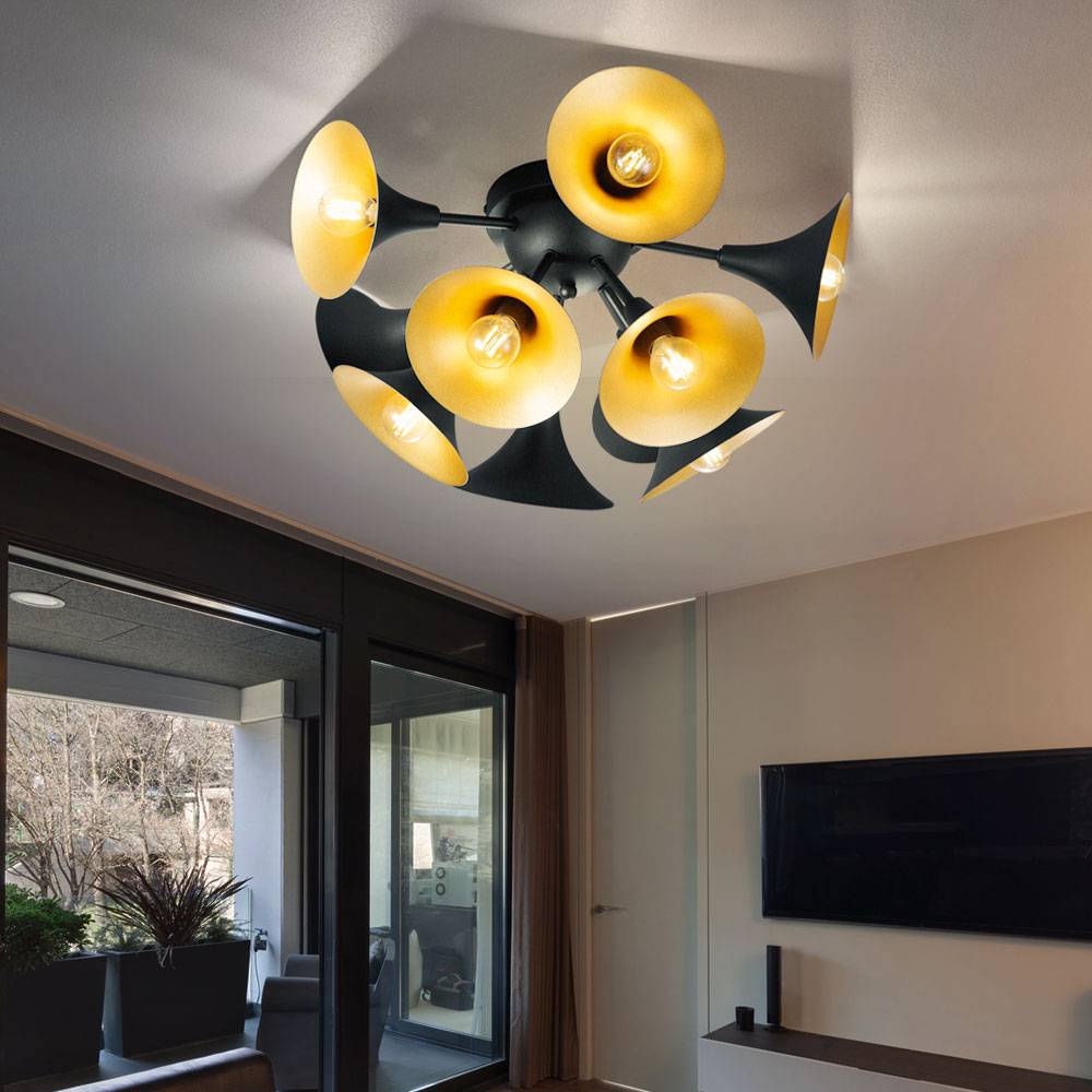 Design Decken Leuchte Trompeten Optik schwarz gold Lampe im Set inkl. LED Leuchtmittel