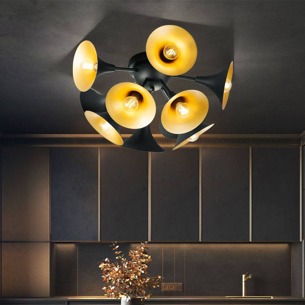 Design Decken Leuchte Trompeten Optik schwarz gold Lampe im Set inkl. LED Leuchtmittel