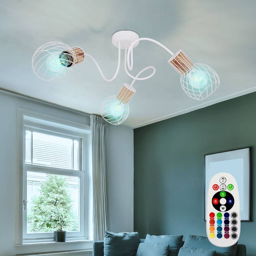 Rondell Decken Lampe dimmbar Retro Gitter Spot Leuchte Fernbedienung im Set inkl. RGB LED Leuchtmittel
