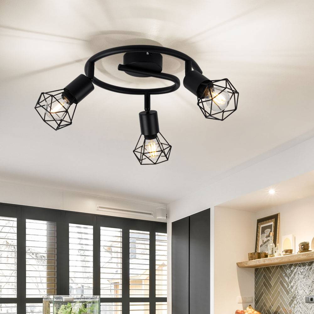 Decken Strahler Rondell Leuchte schwarz Käfig Spot Lampe beweglich im Set inkl. LED Leuchtmittel