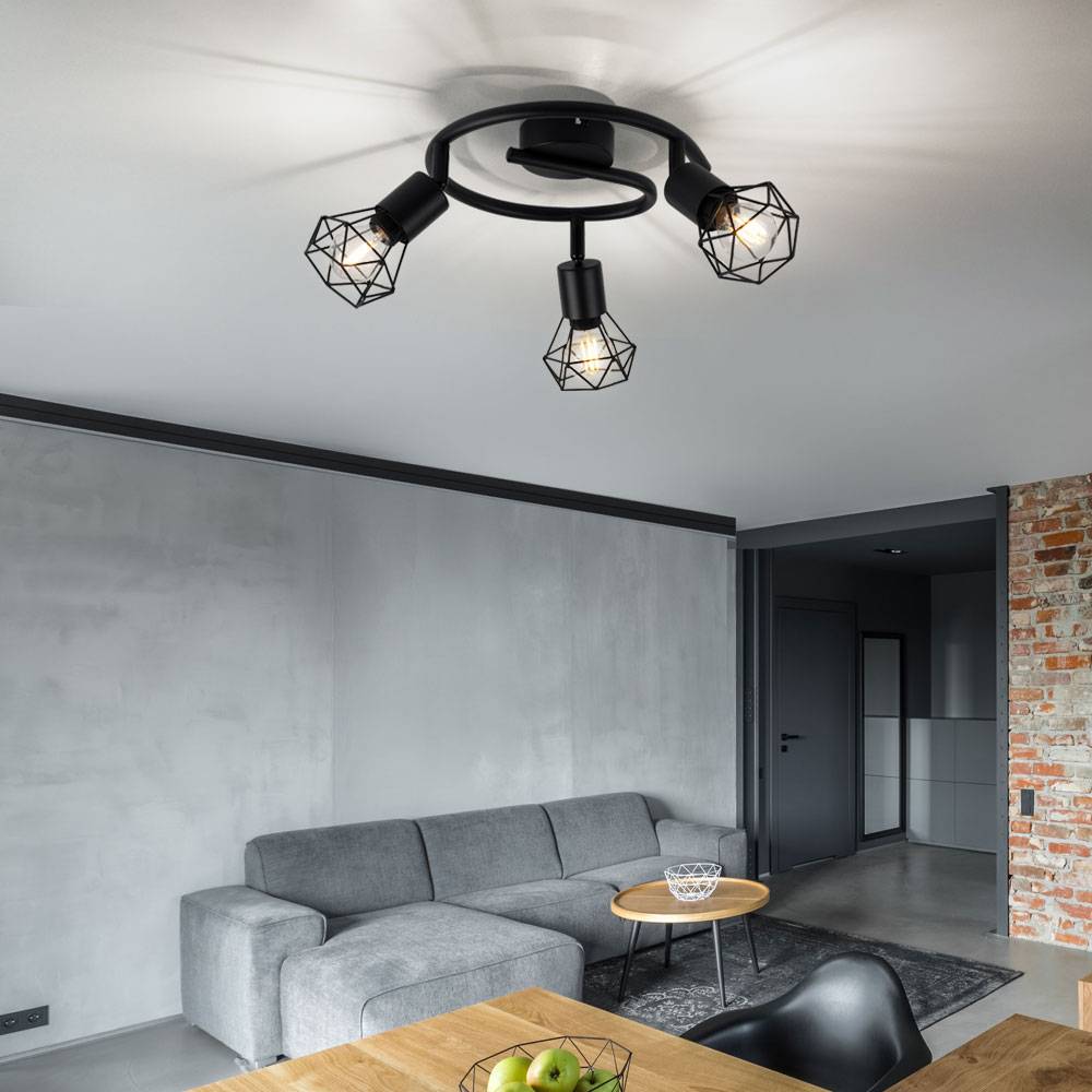 Decken Strahler Rondell Leuchte schwarz Käfig Spot Lampe beweglich im Set inkl. LED Leuchtmittel