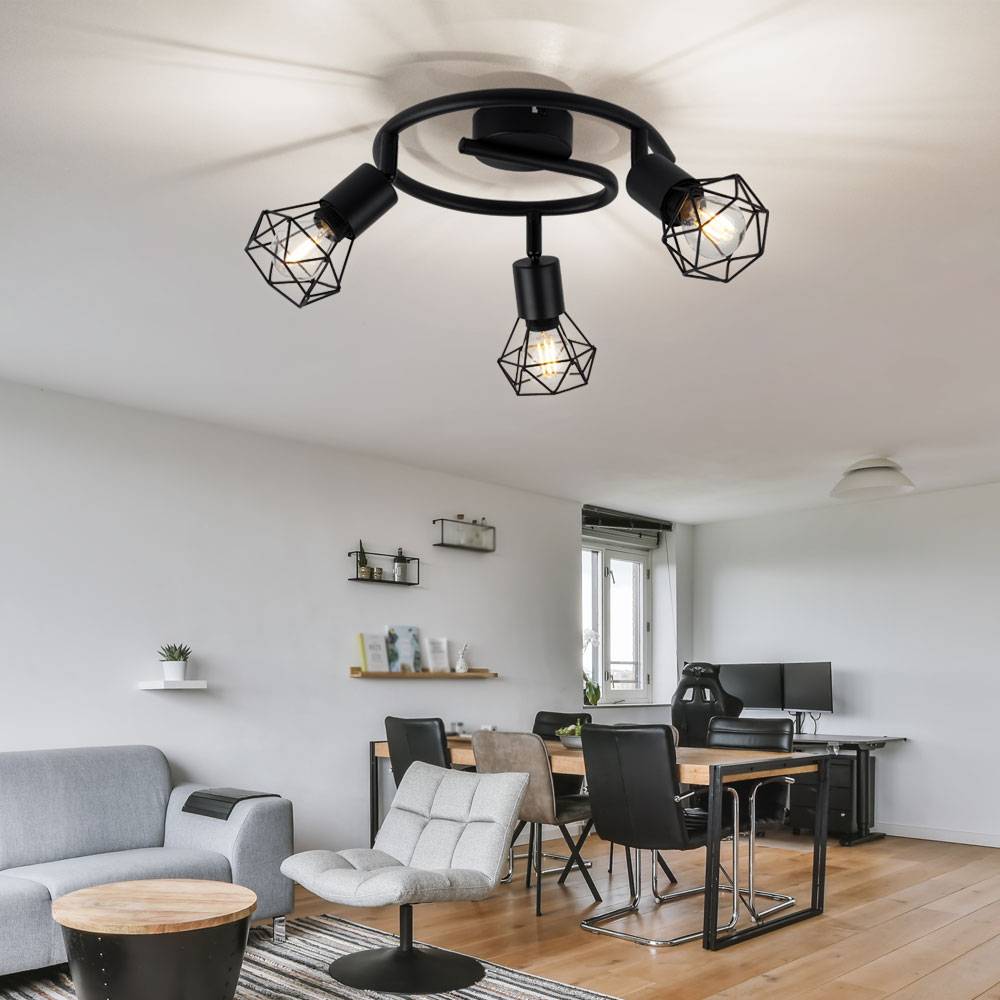 Decken Strahler Rondell Leuchte schwarz Käfig Spot Lampe beweglich im Set inkl. LED Leuchtmittel