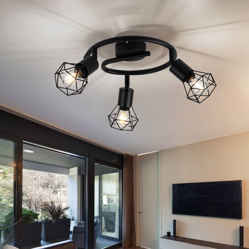 Decken Strahler Rondell Leuchte schwarz Käfig Spot Lampe beweglich im Set inkl. LED Leuchtmittel