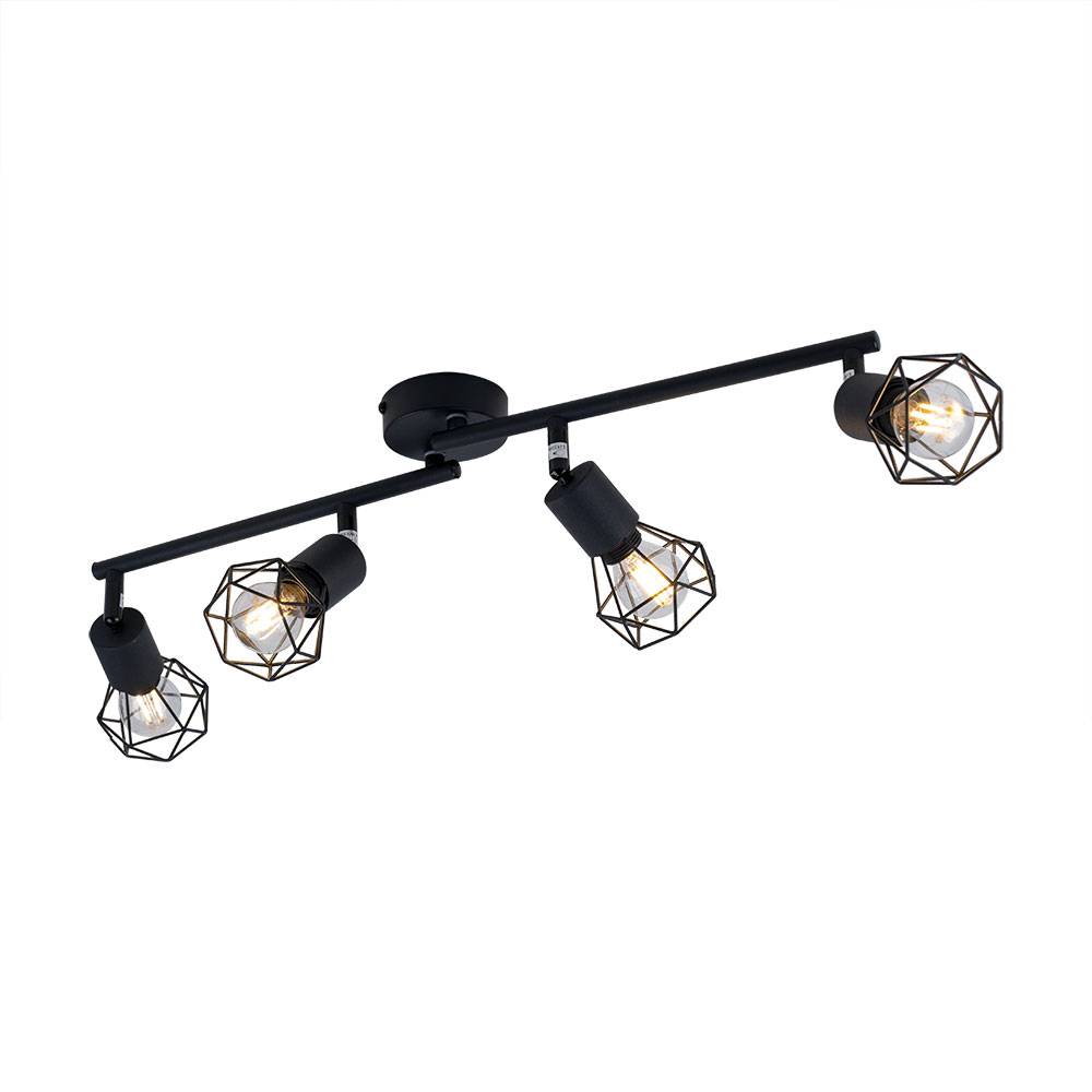 Deckenleuchte beweglich 4 Flammig Wohnzimmer Deckenlampe Spots verstellbar Käfig Strahler schwarz, 4x E14 Fassungen, LxBxH 60x8x19,5 cm