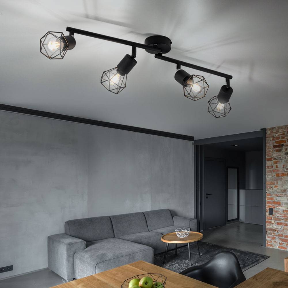 Deckenleuchte beweglich 4 Flammig Wohnzimmer Deckenlampe Spots verstellbar Käfig Strahler schwarz, 4x E14 Fassungen, LxBxH 60x8x19,5 cm