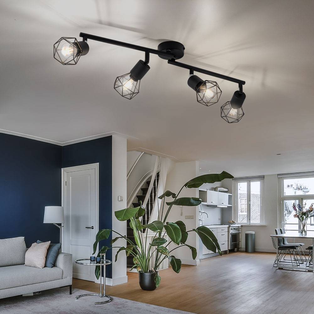 Deckenleuchte beweglich 4 Flammig Wohnzimmer Deckenlampe Spots verstellbar Käfig Strahler schwarz, 4x E14 Fassungen, LxBxH 60x8x19,5 cm
