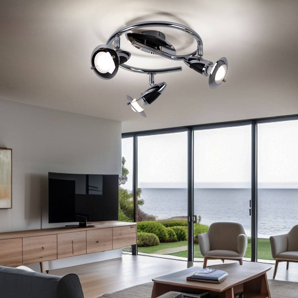 LED Deckenlampe Spotrondell Deckenleuchte 3 flammig Metall Holz Esszimmerlampe LED Deckenstrahler Rondell, 3x E14 LED, 30x17,5cm, Wohnzimmer