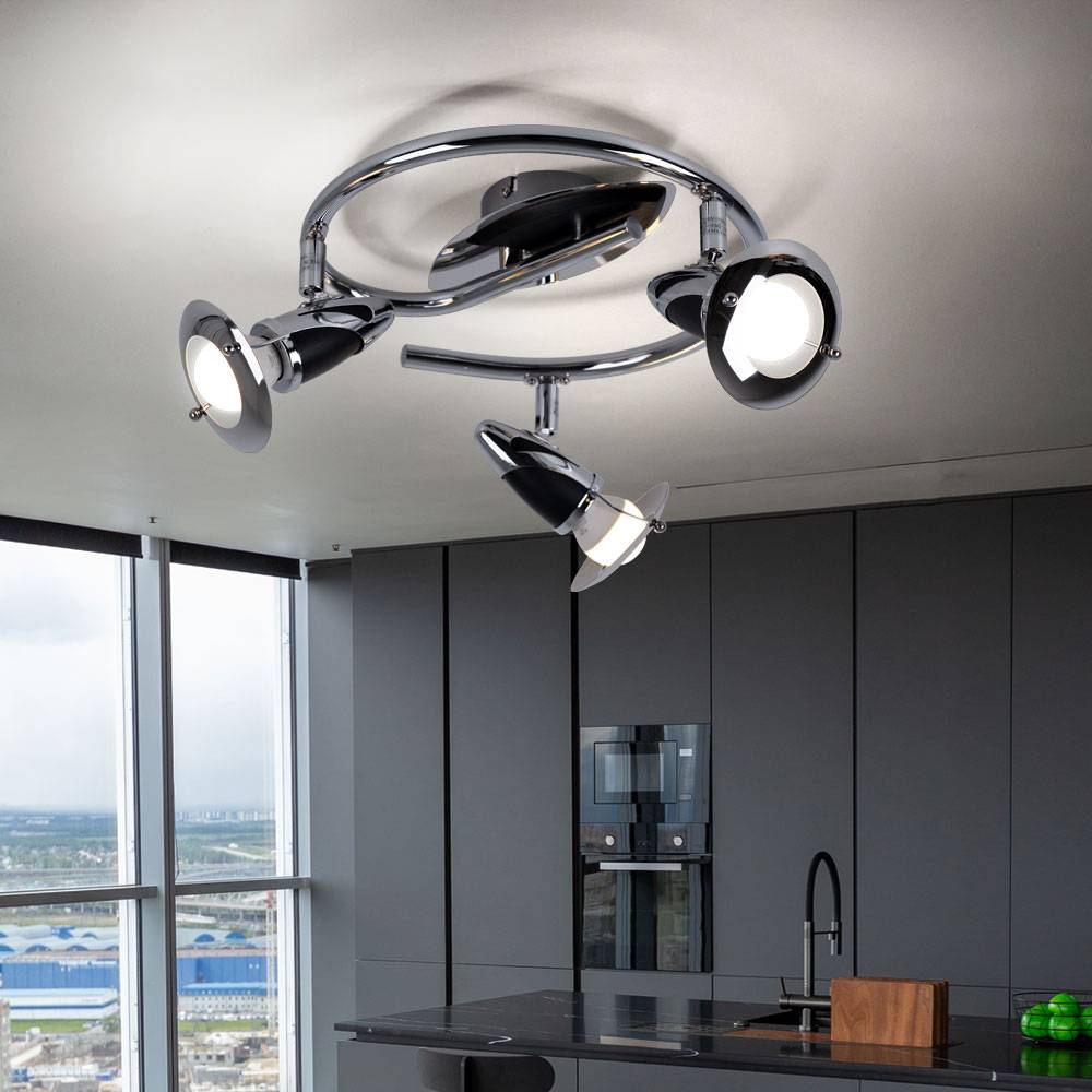 LED Deckenlampe Spotrondell Deckenleuchte 3 flammig Metall Holz Esszimmerlampe LED Deckenstrahler Rondell, 3x E14 LED, 30x17,5cm, Wohnzimmer