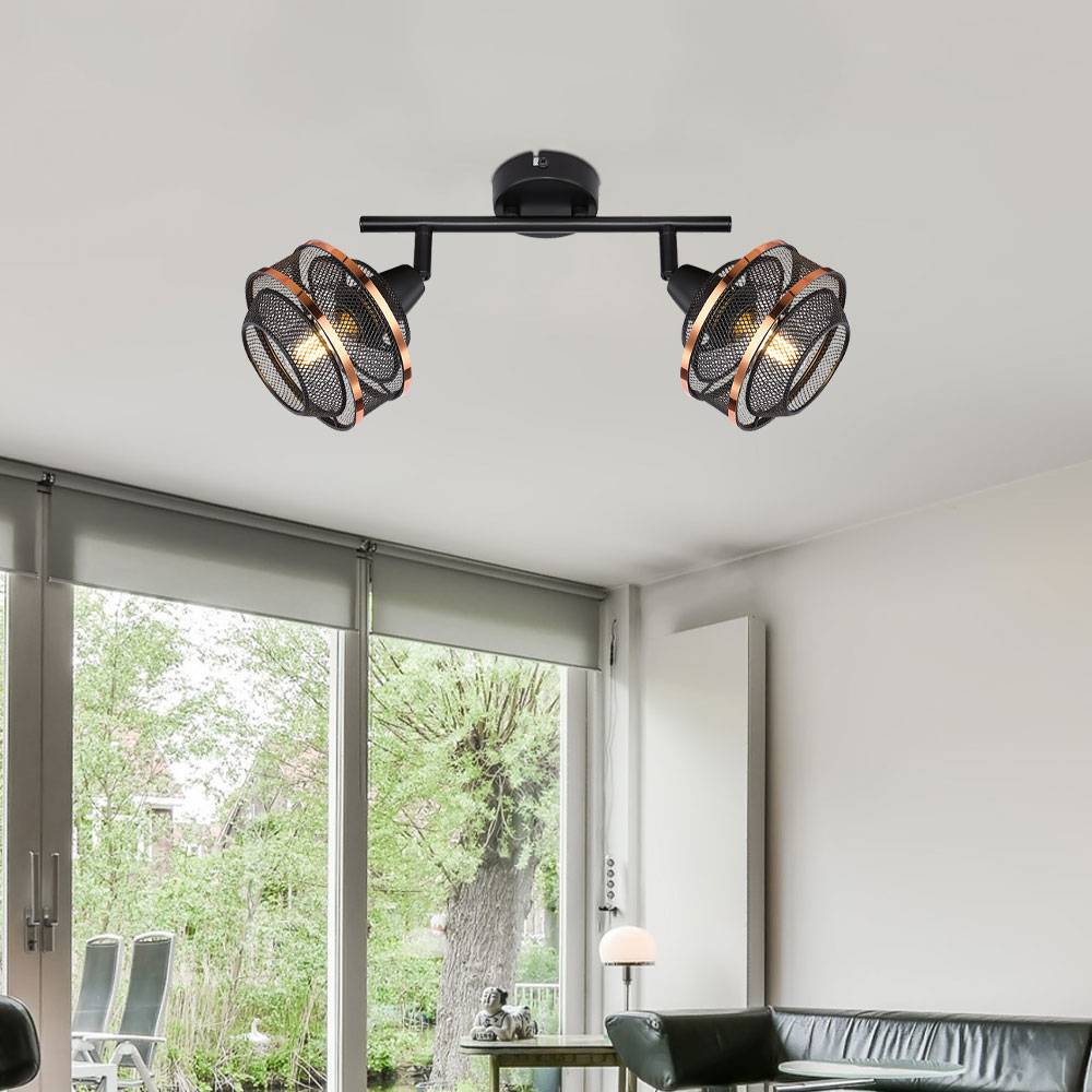 Decken Leuchte Ess Zimmer Spot Strahler Gitter Lampe SCHWARZ-GOLD verstellbar