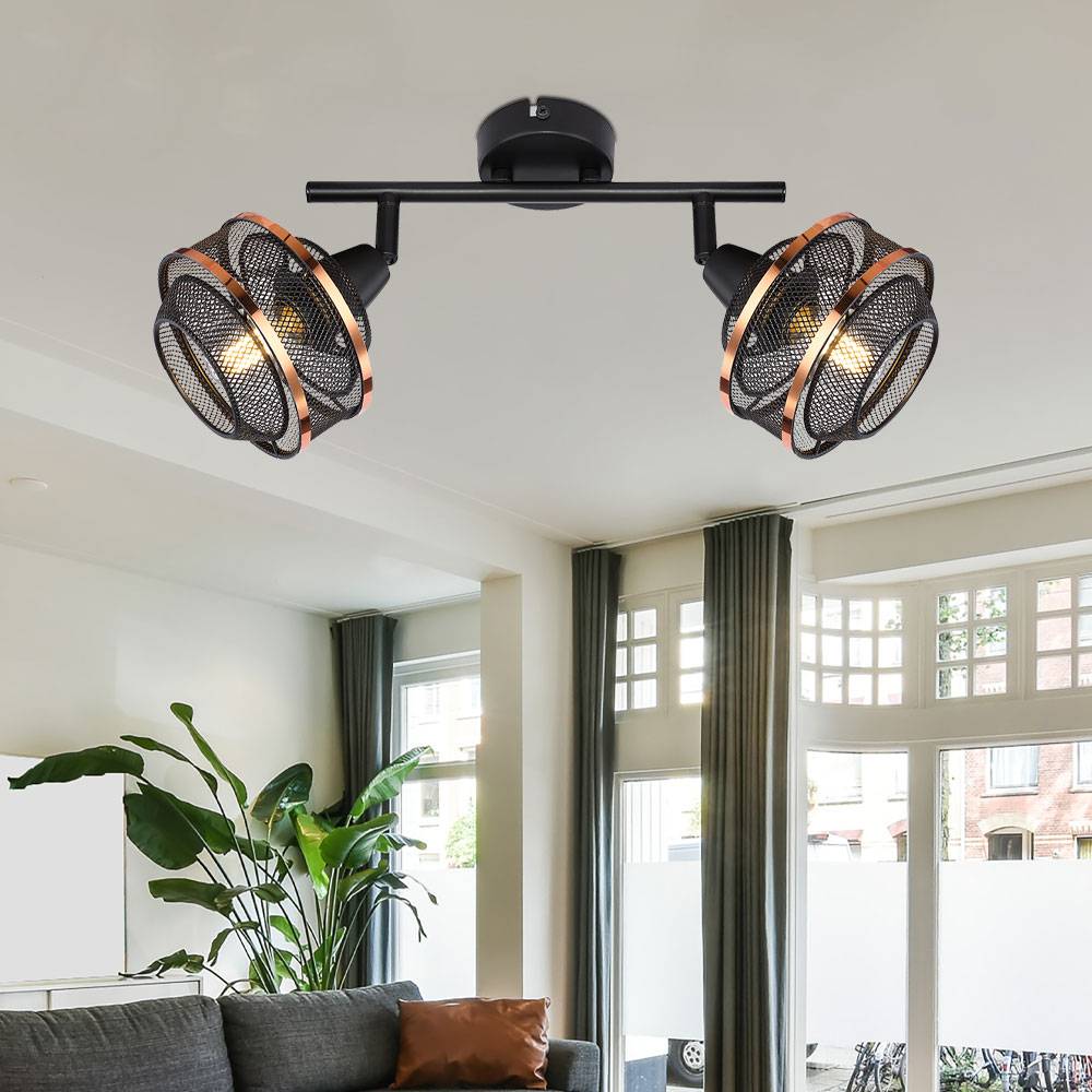 Decken Leuchte Ess Zimmer Spot Strahler Gitter Lampe SCHWARZ-GOLD verstellbar