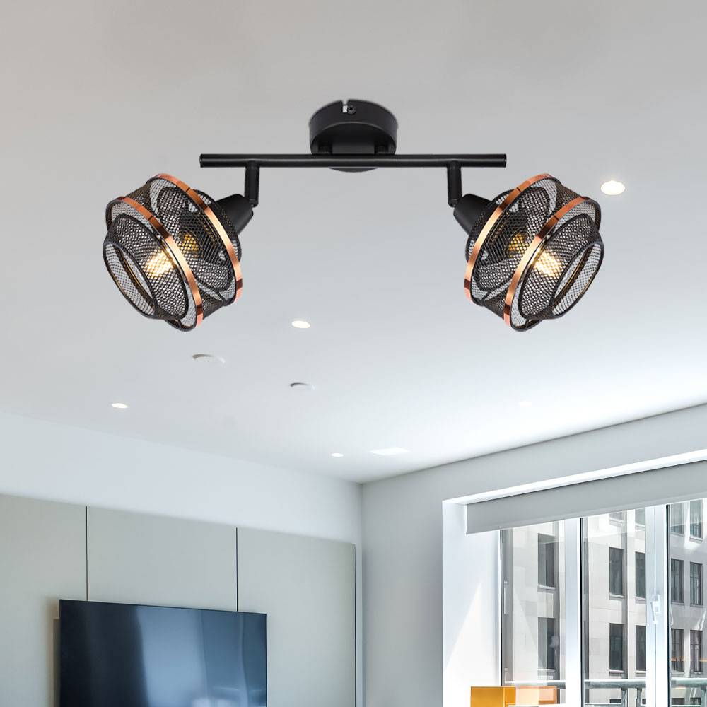 Decken Leuchte Ess Zimmer Spot Strahler Gitter Lampe SCHWARZ-GOLD verstellbar
