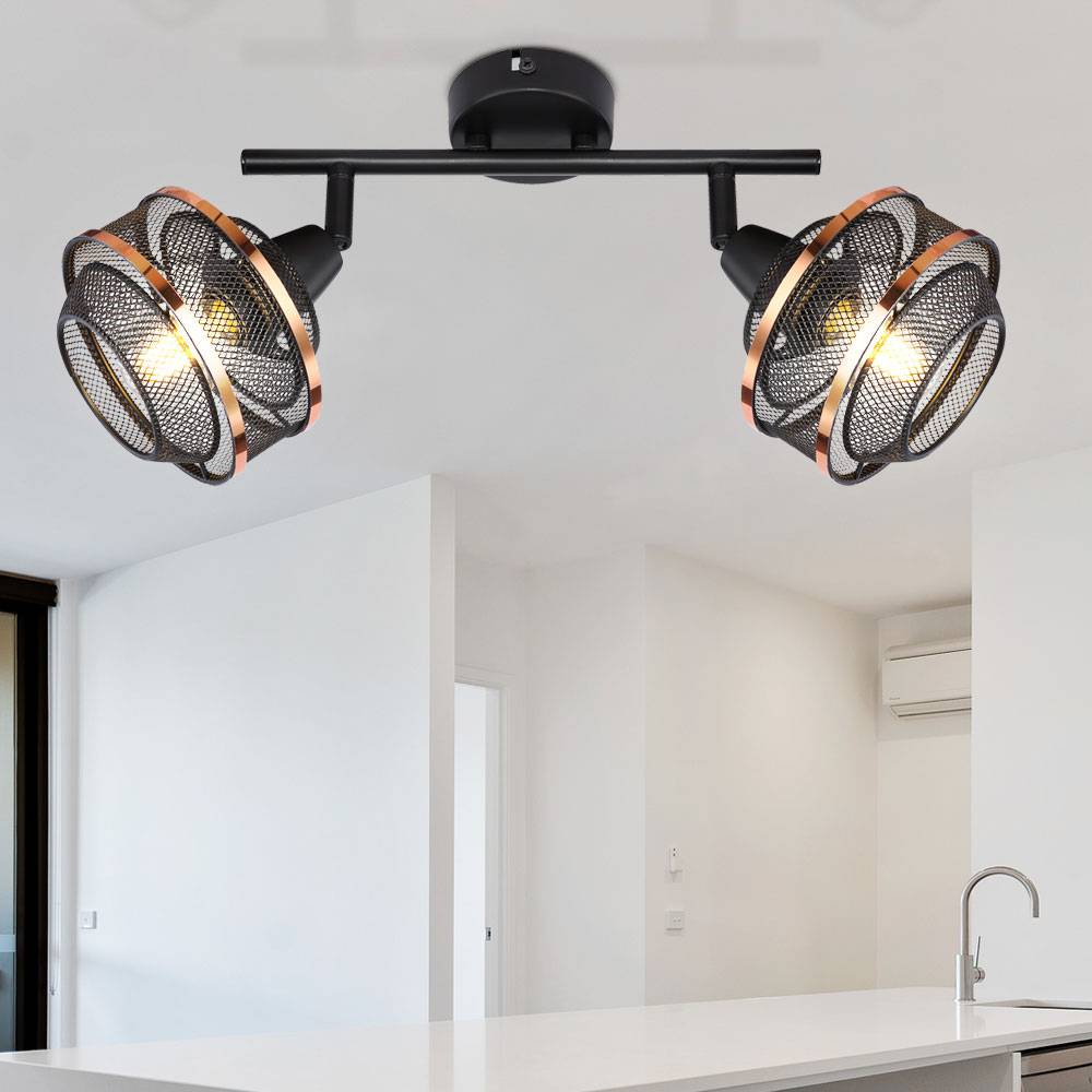 Decken Leuchte Ess Zimmer Spot Strahler Gitter Lampe SCHWARZ-GOLD verstellbar