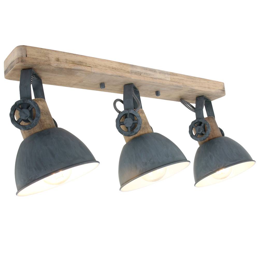 Deckenlampe Retro Holzleuchte Deckenleuchte grau Deckenstrahler 3 flammig verstellbar, 3x E27, L 59 cm