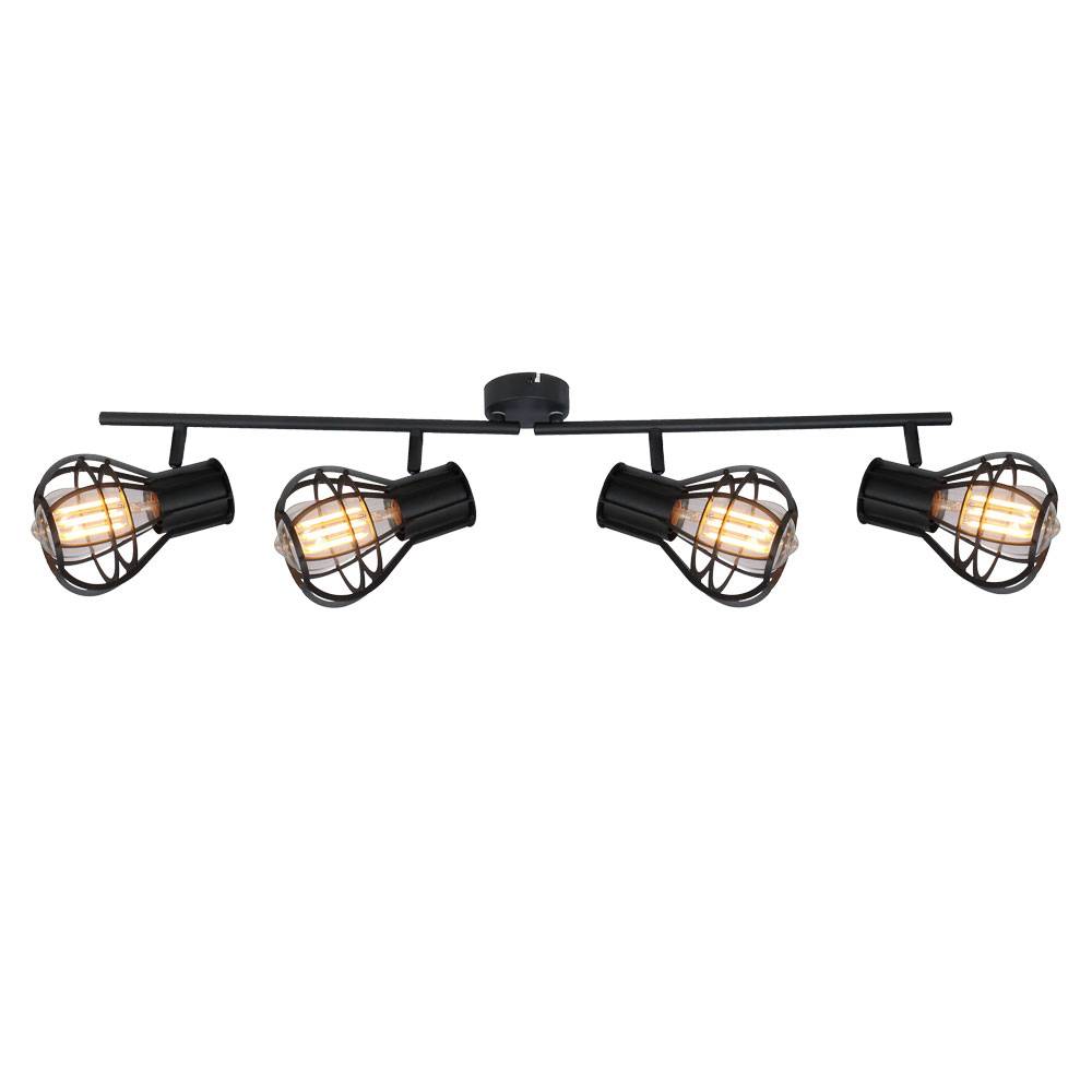 Deckenlampe Deckenleuchte Spotleuchte Esszimmer Käfigoptik 4 flammig Deckenlampen, Metall schwarz, 4x E27 Fassungen, LxBxH 70x13x22,5 cm