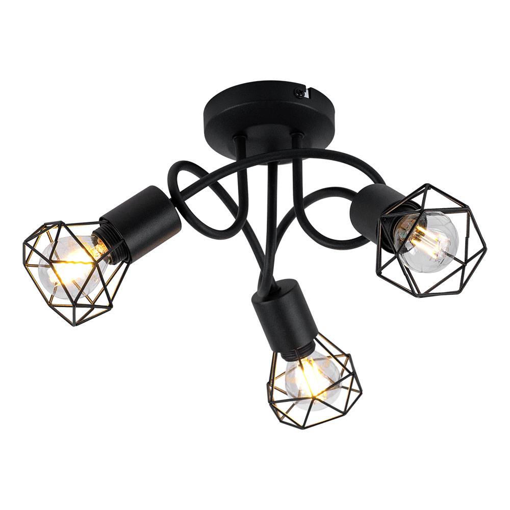 Deckenleuchte Metall schwarz Spotleuchte 3 flammig Deckenlampe Gitterschirm Käfiglampe, Metall, 3x E14 Fassungen, DxH 36x20 cm