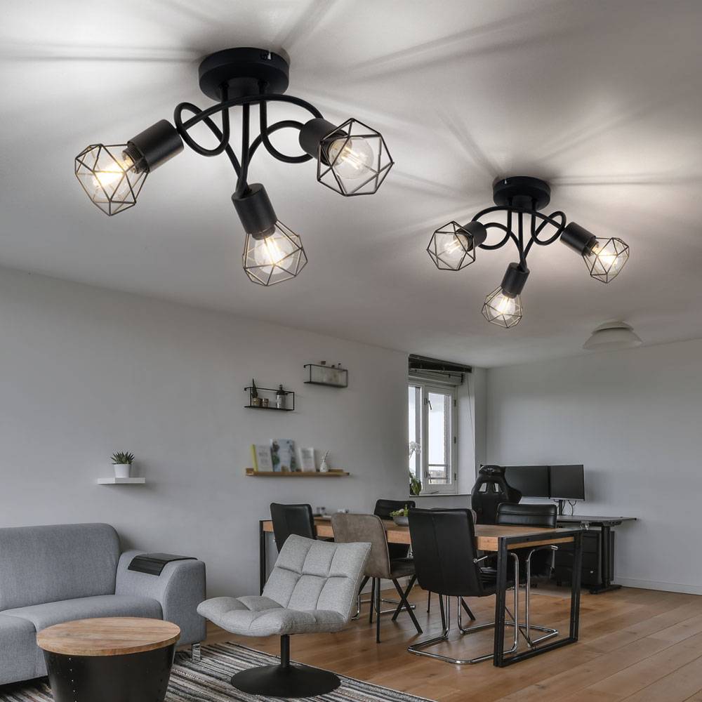 Decken Strahler Retro Käfig Lampe schwarz Wohn Zimmer Spot Leuchte Spotrondell 3 flammig