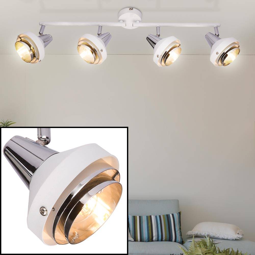 Retro Decken Leuchte Chrom Spot Strahler Leiste verstellbar Wohn Zimmer Beleuchtung weiß Design Lampe