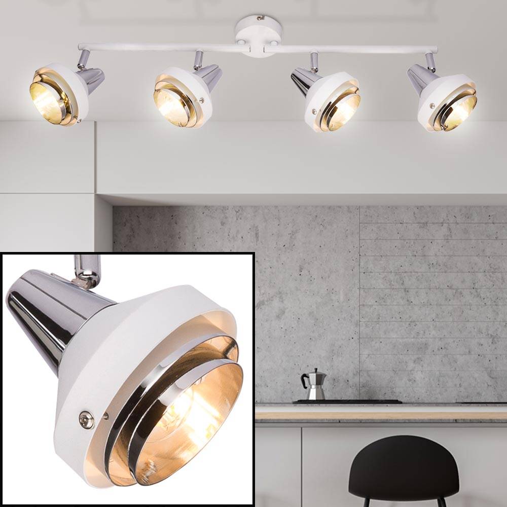 Retro Decken Leuchte Chrom Spot Strahler Leiste verstellbar Wohn Zimmer Beleuchtung weiß Design Lampe