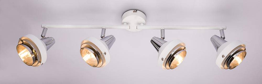 Retro Decken Leuchte Chrom Spot Strahler Leiste verstellbar Wohn Zimmer Beleuchtung weiß Design Lampe