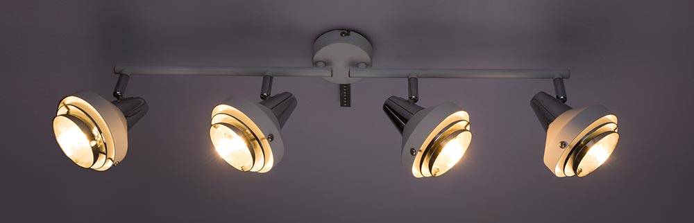 Retro Decken Leuchte Chrom Spot Strahler Leiste verstellbar Wohn Zimmer Beleuchtung weiß Design Lampe