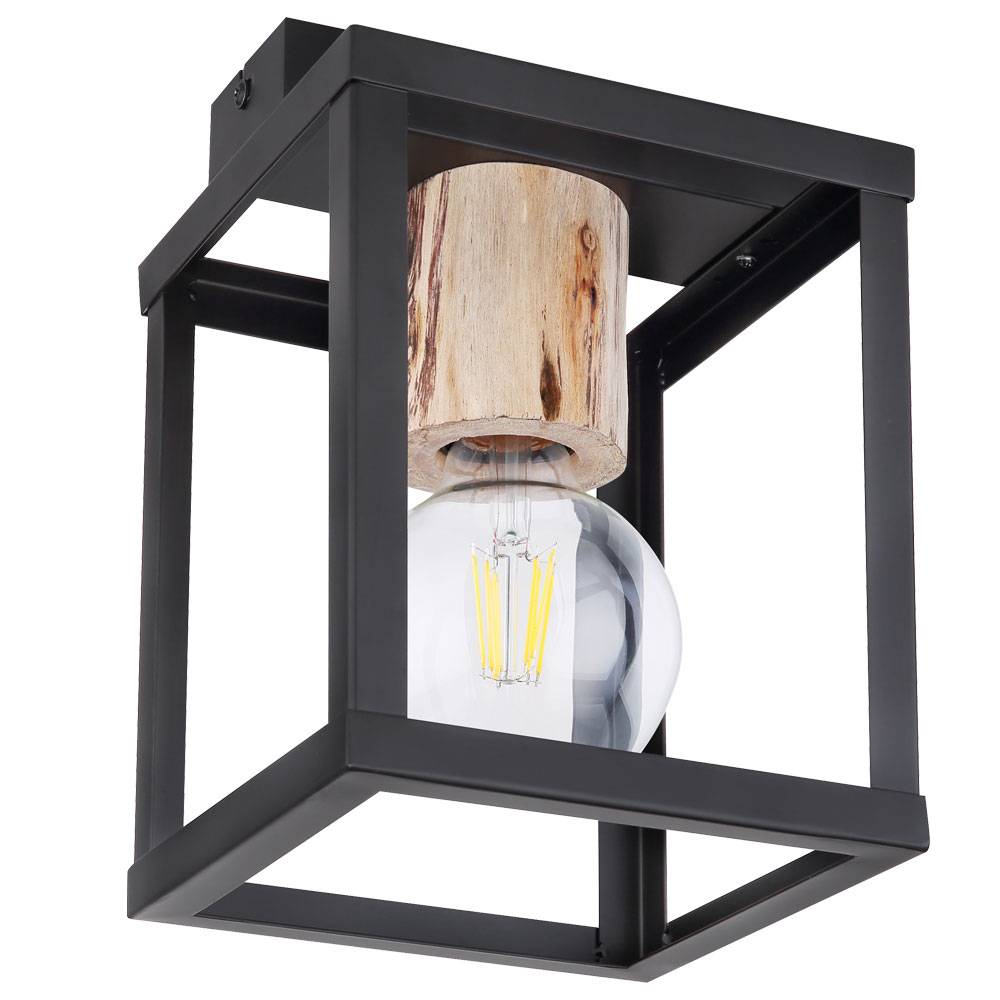 Decken Leuchte Holz natur Strahler Lampe schwarz-matt Schlaf Zimmer Beleuchtung Vintage