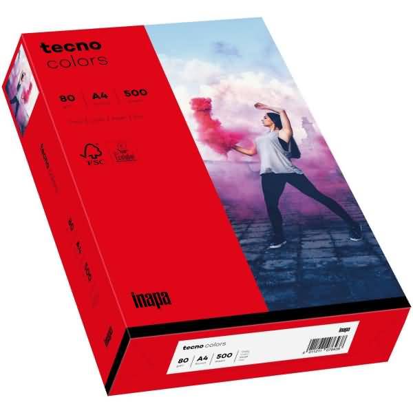 Multifunktionspapier tecno colors A4 80g/qm VE=500 Blatt intensivrot