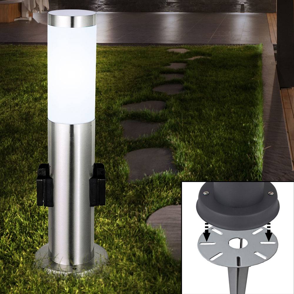 Edelstahl Sockel Leuchte Erdspieß Garten Weg Beleuchtung Steckdosen Außen Steck Steh Lampe