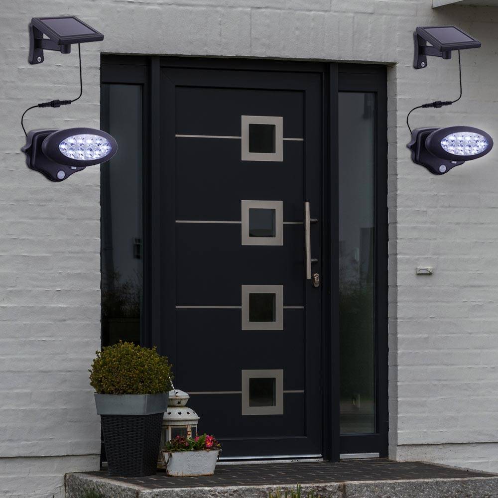 Wandleuchte mit Bewegungsmelder Außen Solarleuchte LED Fassadenleuchte, anthrazit, BxH 17 x 11,3 cm, 2er Set