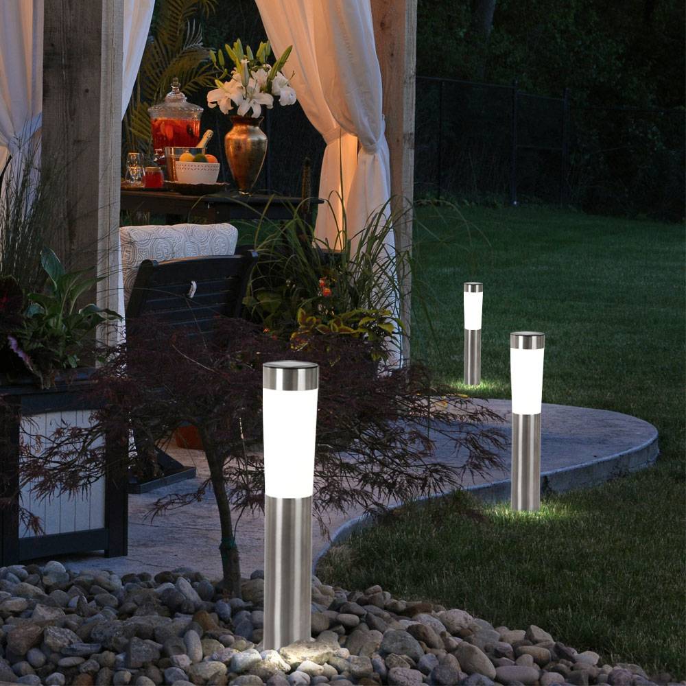 LED 4er Set Solarleuchten für Garten, Außenbeleuchtung mit Erdspieß, Gartenlampe, IP44 Wasserdicht, Edelstahl, Höhe 38 CM