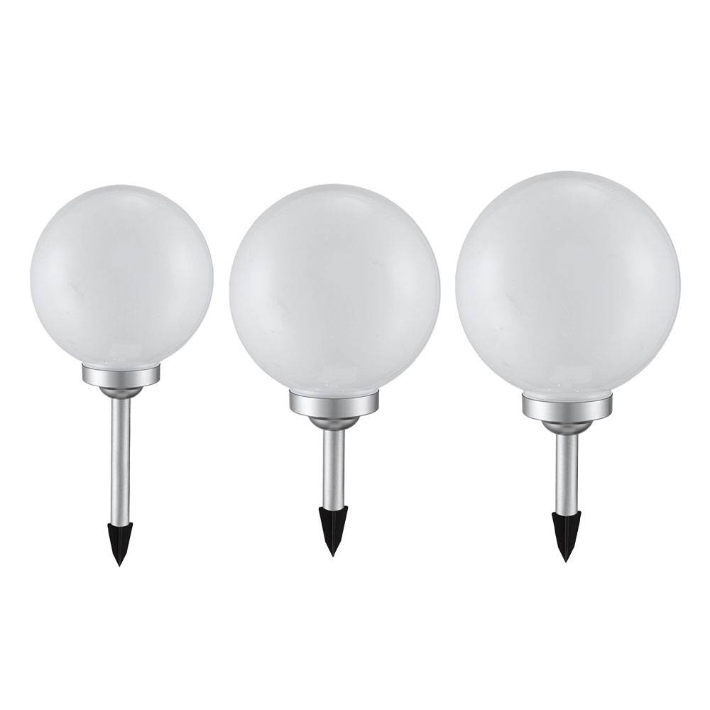 Solarlampe Solarleuchte Kugellampe Gartenleuchte Kugelleuchte Wegelampe, IP44 Akku Erdspieß, weiß silber, 4x LED warmweiß