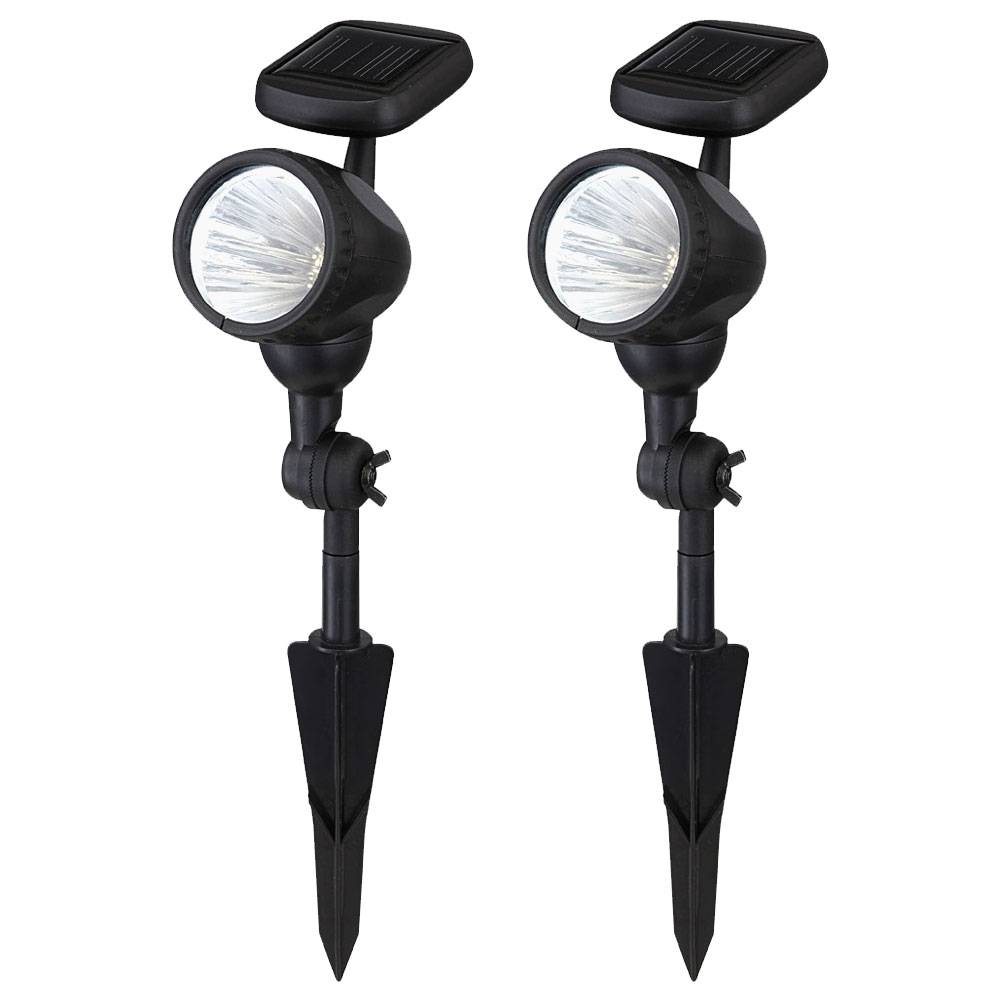Außenleuchte Solarlampe Solarleuchte Steckleuchte Lampe Garten, IP44 Erdspieß Akku beweglicher Spot, schwarz, 1x LED warmweiß, LxH 8,5x17cm, 2er Se