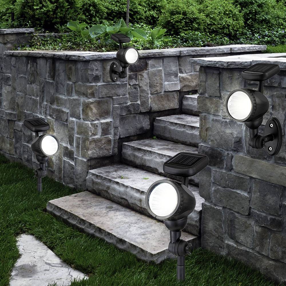 Außenleuchte Solarlampe Solarleuchte Steckleuchte Lampe Garten, IP44 Erdspieß Akku beweglicher Spot, schwarz, 1x LED warmweiß, LxH 8,5x17cm, 2er Se