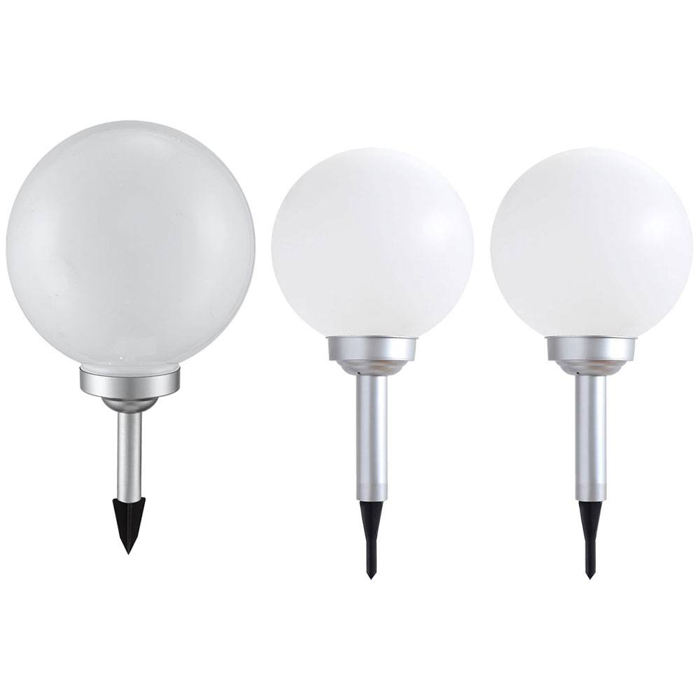 3er Set LED Solar Außen Leuchte Garten Deko Steck Lampen Kugeln weiß 15 und 25 cm