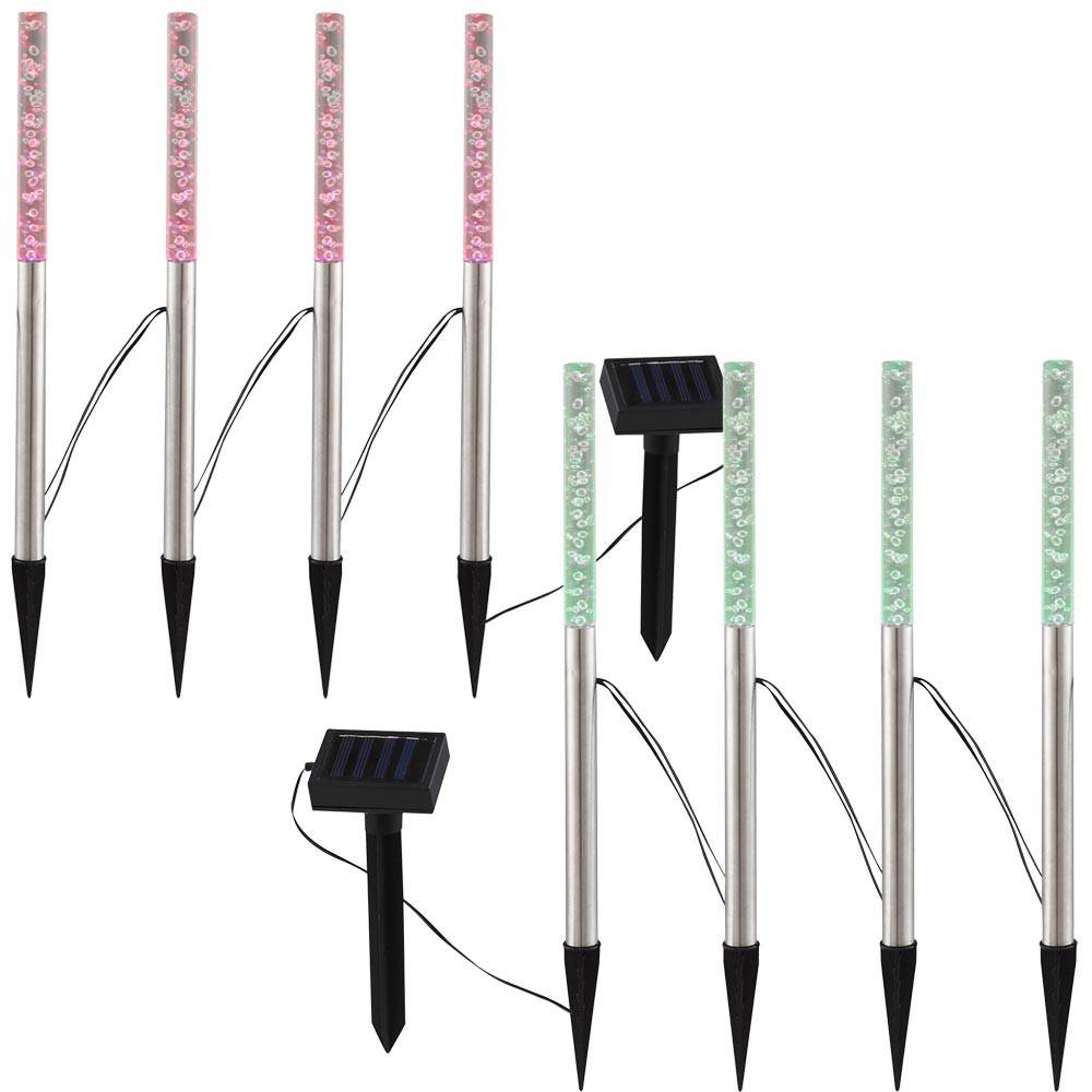 8x LED Steck Garten Leuchte Farbwechsler Edelstahl Solar Lampe Außenbereich