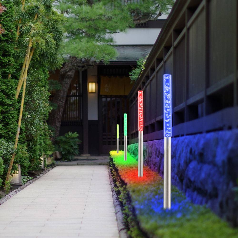 4er Set LED Steck Leuchten Farbwechsel bunt Design Stand Lampen Beleuchtungen Glas Edelstahl IP44