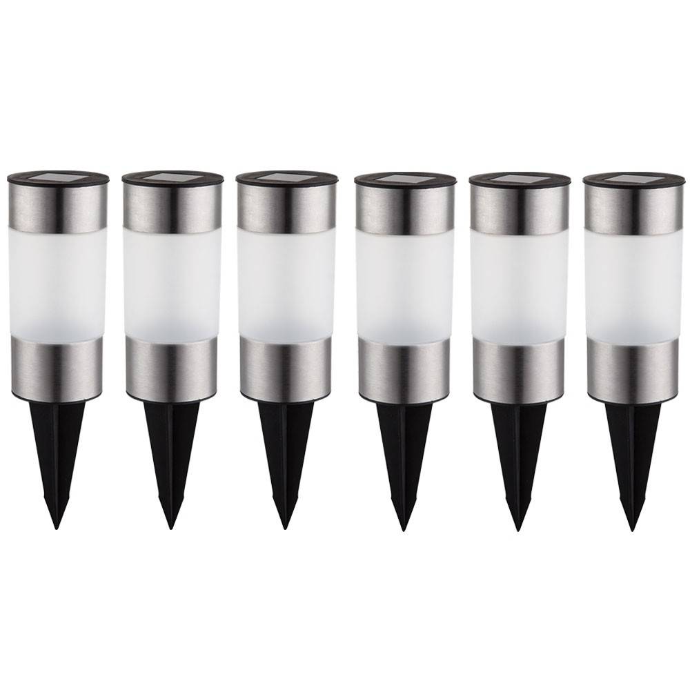 6x LED Solar Lampen Edelstahl Außen Garten Weg Beleuchtung Steck Leuchten Hof
