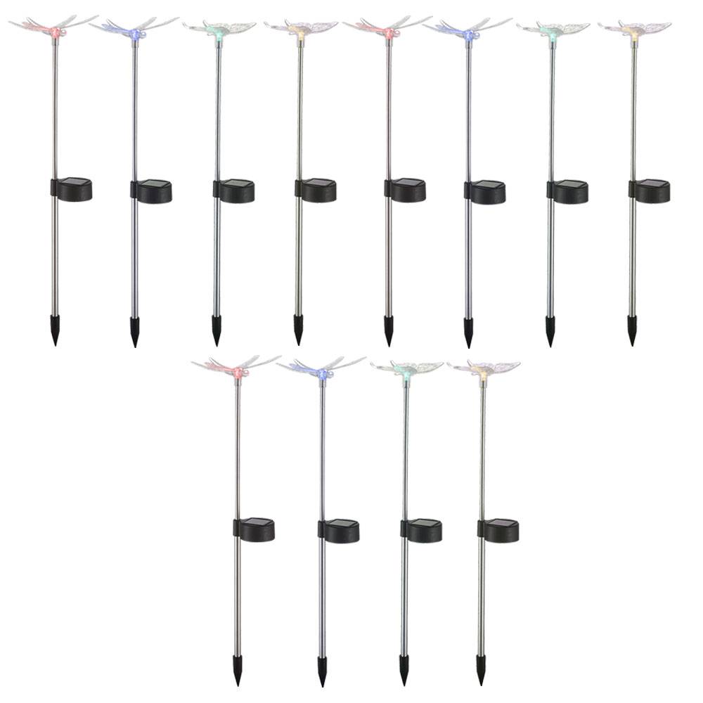 12er Set RGB LED Solar Beleuchtung Schmetterling Erdspieß Libellen Garten Steck Leuchten Edelstahl