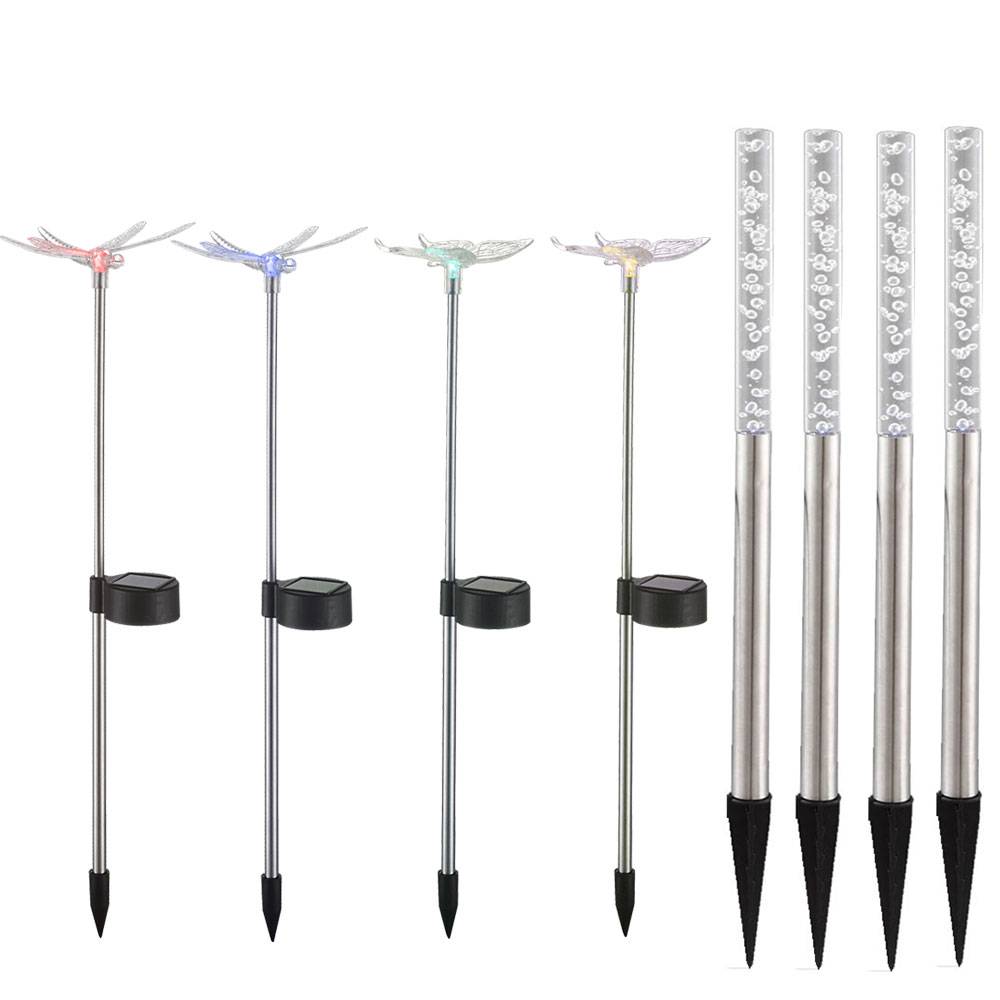 8er Set RGB LED Solar Steck Beleuchtung Garten Weg Schmetterling Lampen Libellen Stäbe Leuchten IP44
