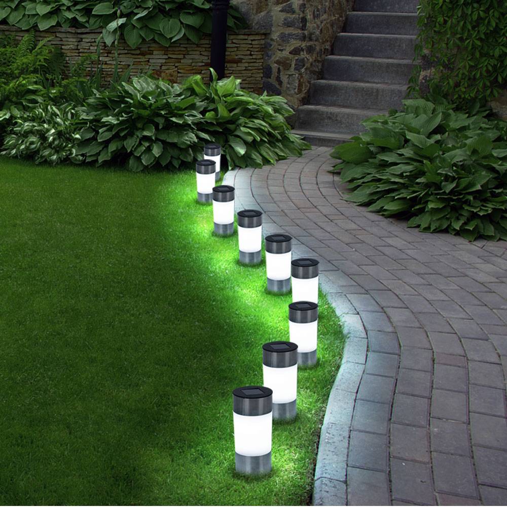 Solarleuchten Set Edelstahl Steckleuchten Außen Wegeleuchten Solarlampe Gartenleuchte, LED warmweiß, DxH 6,3x23,5 cm, 9er Set