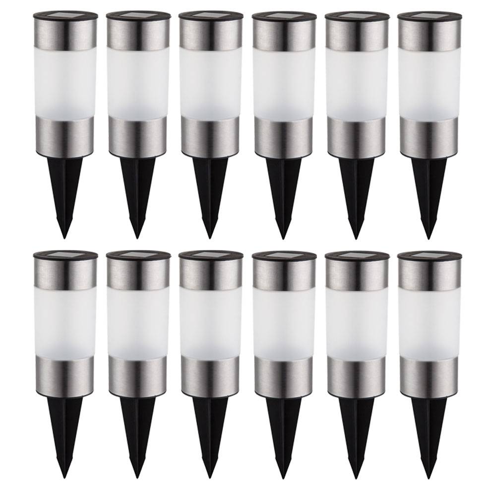 12 LED Solar Lampen Edelstahl Außen Garten Weg Beleuchtungen Steck Leuchten Lichter Strahler