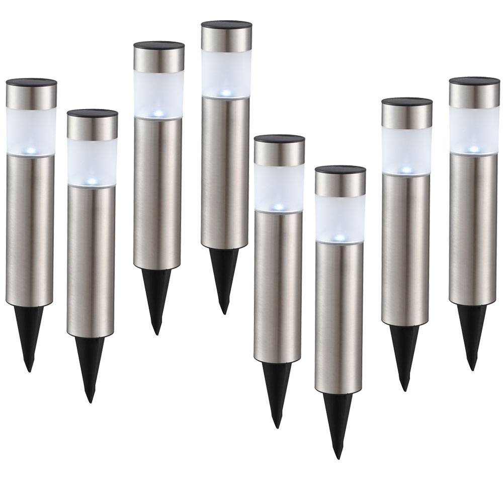 8er Set LED Solar Steck Leuchten Garten Weg Außen Beleuchtung IP44 Erdspieß Lampen Edelstahl