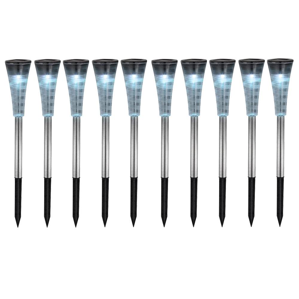 Design 10er Set RGB LED Steck Lampen Solar Hof Edelstahl Strahler Farbwechsler