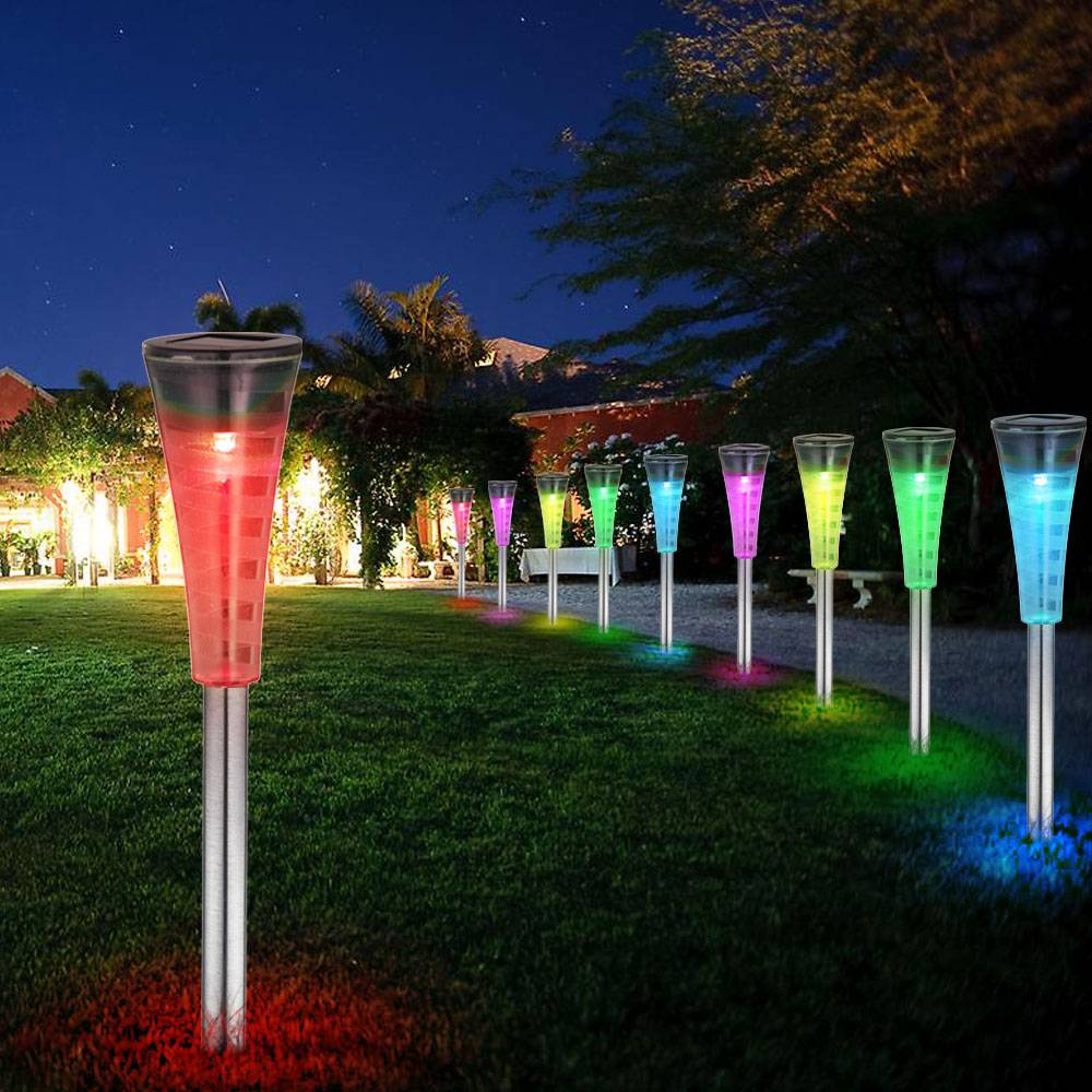 5er Set RGB LED Solar Steck Leuchten Garten Edelstahl Außen Lampen Farbwechsler