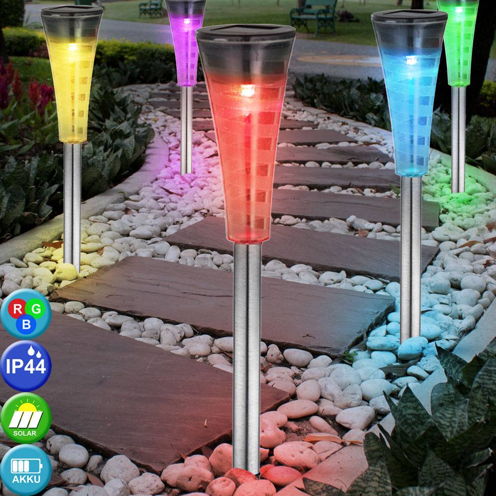 Design 10er Set RGB LED Steck Lampen Solar Hof Edelstahl Strahler Farbwechsler
