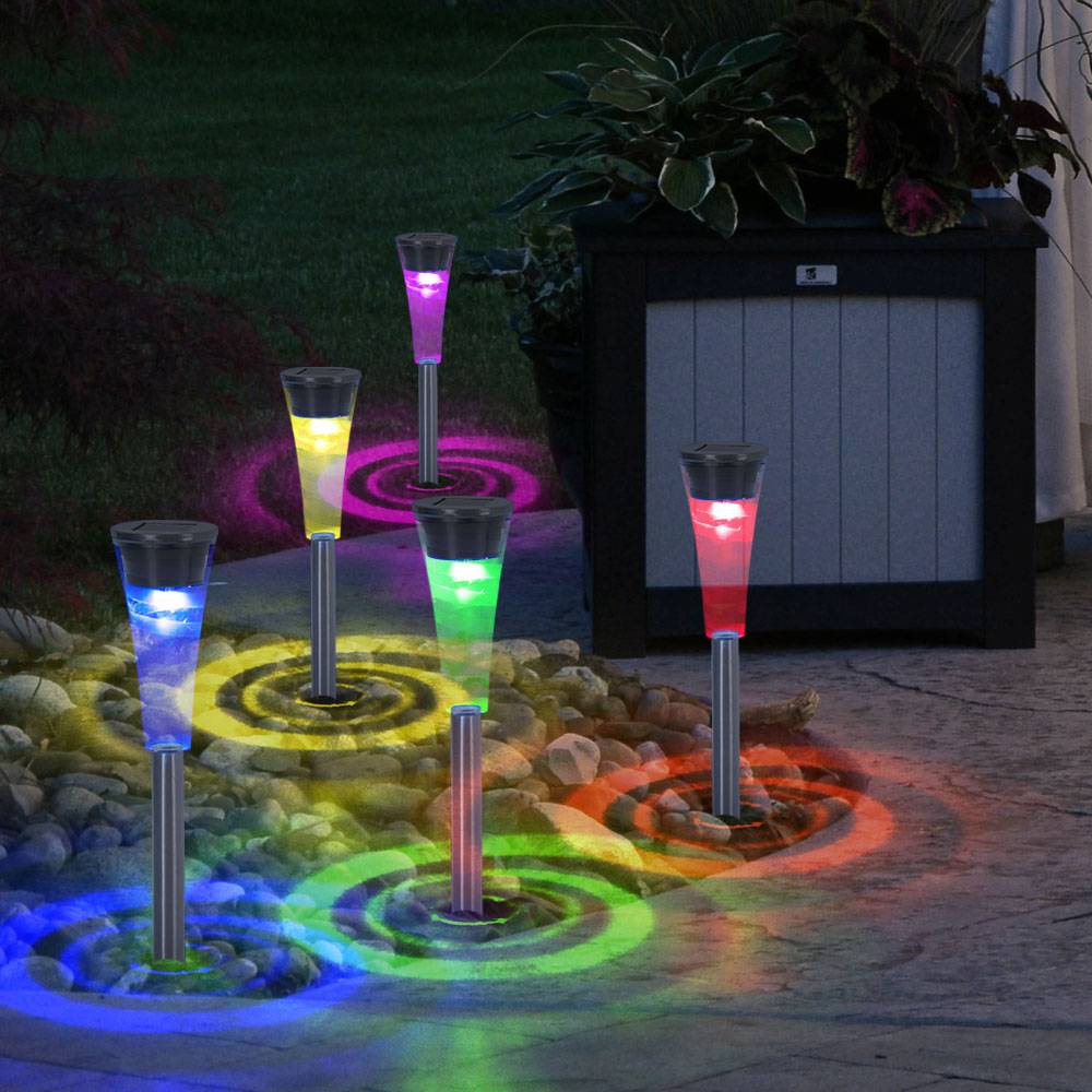 5er Set RGB LED Solar Steck Leuchten Garten Edelstahl Außen Lampen Farbwechsler