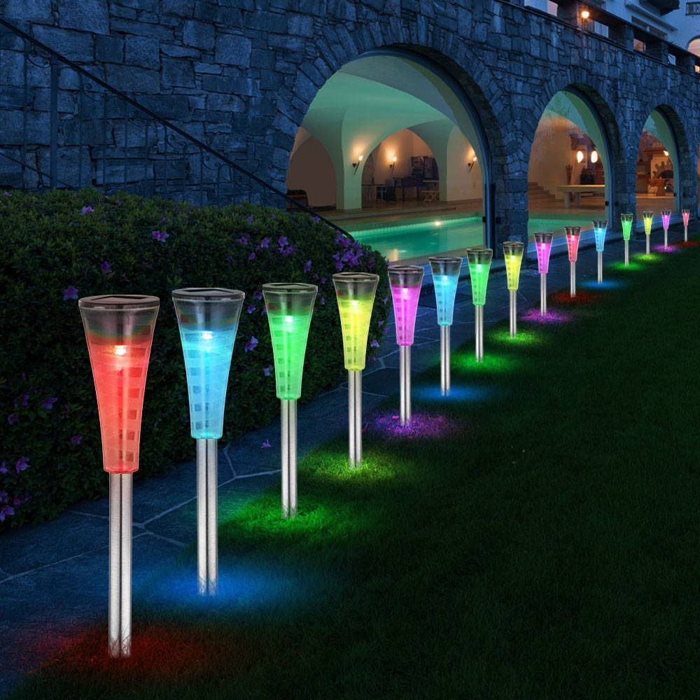 15er Set RGB LED Steck Lampen Außen Solar Beleuchtung Garten Weg Erdspieß Leuchten IP44