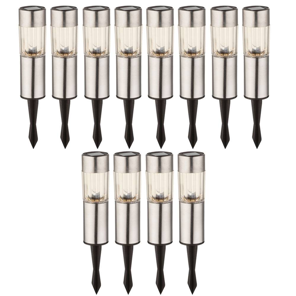 12 LED Edelstahl Solar Leuchten Steck Leuchten Erdspieß Außen Beleuchtung Akku